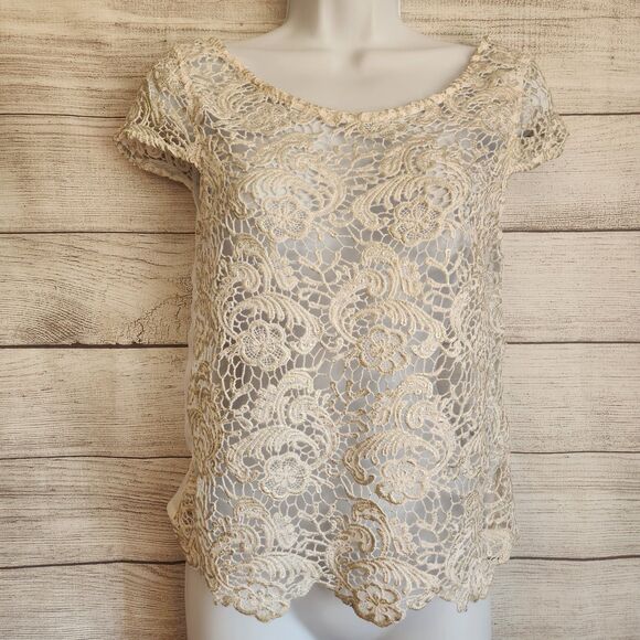 Candie's Crochet Floral Sheer Cropped  Y2K Fairy Cottagecore Blouse - Picture 1 of 11